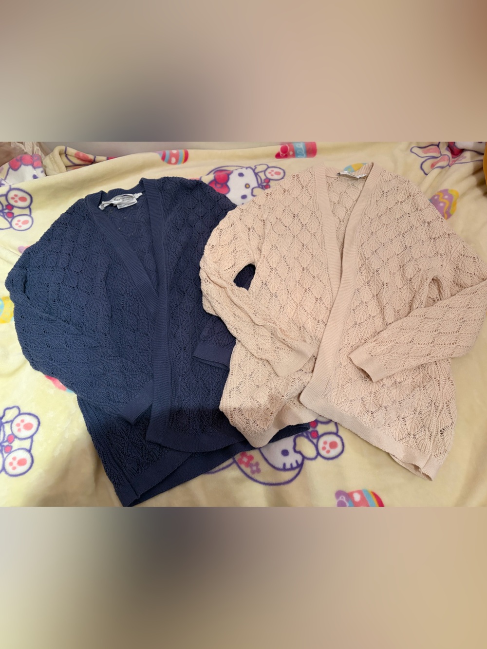 2 contemporaine by simons open- knit cardigans- navy & beige
